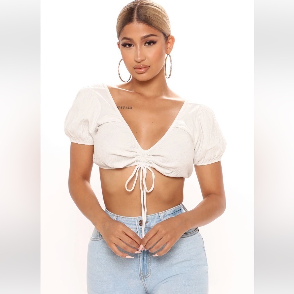 Final Price*FASHION Nova White No Ifs Or Puffs Cropped Top. Size M. P